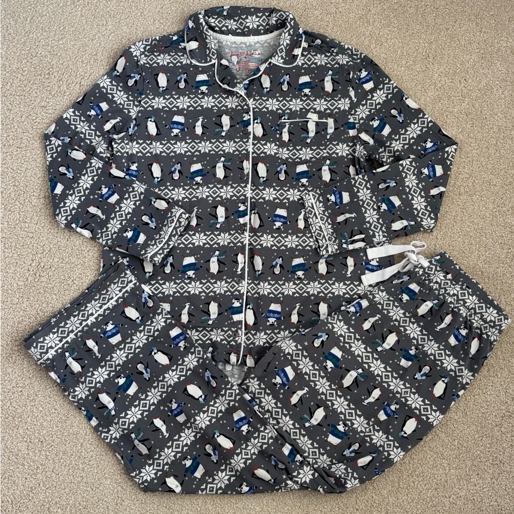 Hanna Andersson Love Hanna Women's PJ Set In Pima Cotton Winter Penguins, size M